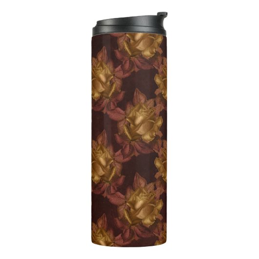  goud en kastanjebruin herfstbloempatroon thermosbeker (Gedraaid links)