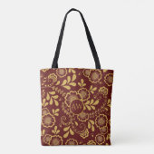 Goud en kersenrood Victoriaans kant Monogram Tote Bag (Achterkant)