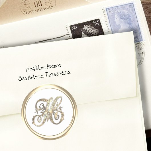 Goud en kleurenmonogram H Ronde Sticker