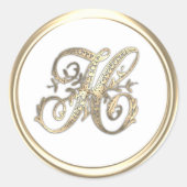Goud en kleurenmonogram H Ronde Sticker (Voorkant)