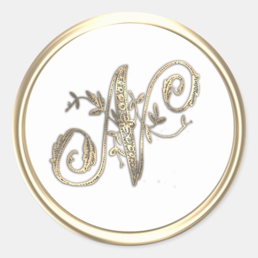 Goud en kleurenmonogram N Ronde Sticker (Voorkant)