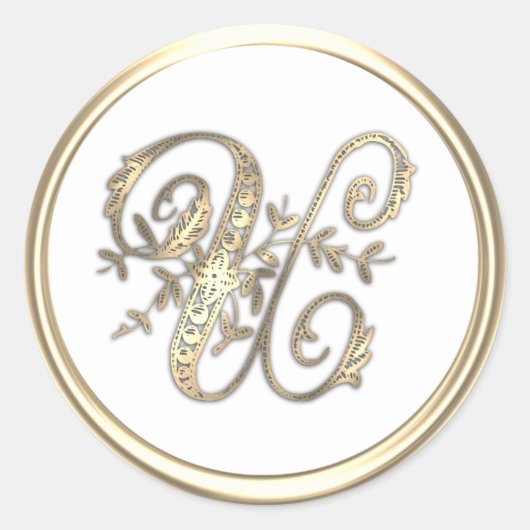 Goud en  kleurenmonogram U Ronde Sticker (Voorkant)