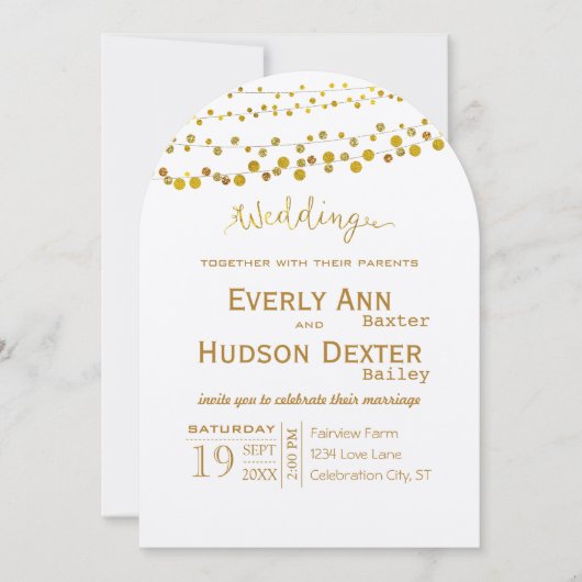 Goud en koper Garland Modern Font Wedding Kaart (Voorkant)