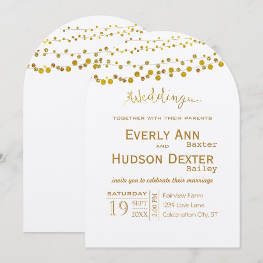 Goud en koper Garland Modern Font Wedding Kaart (Voorkant / Achterkant)