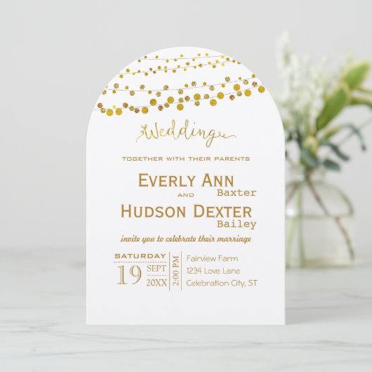Goud en koper Garland Modern Font Wedding Kaart (Staand voorkant)