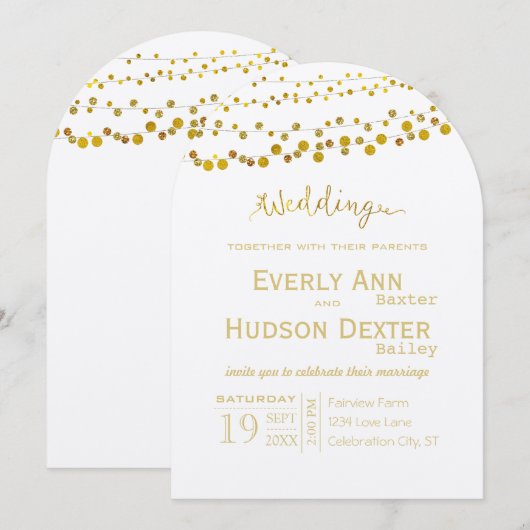 Goud en koper Garland Modern Font Wedding Kaart (Voorkant / Achterkant)