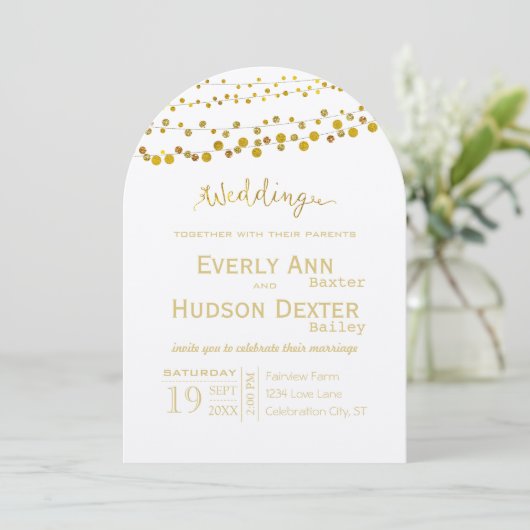 Goud en koper Garland Modern Font Wedding Kaart (Staand voorkant)