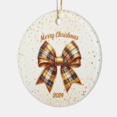 Goud en Koper Plaid Boog Jaar Accent Keramisch Ornament (Links)
