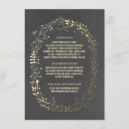 Goud en krijtbord Floral krans bruiloft Details Informatiekaartje