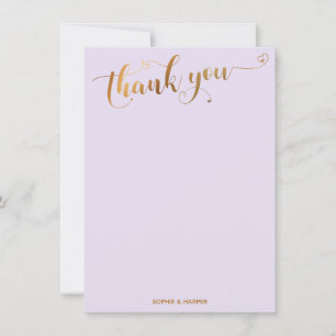 Goud en Lavendel Dankjewel Calligrafie & Hartjes Bedankkaart