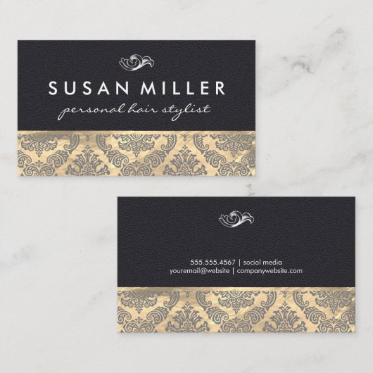 Goud en leder met Damask Visitekaartje (Voorkant / Achterkant)