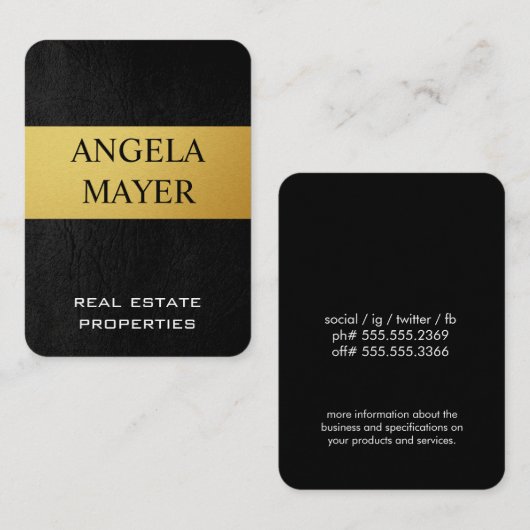 Goud en leder visitekaartje (Voorkant / Achterkant)