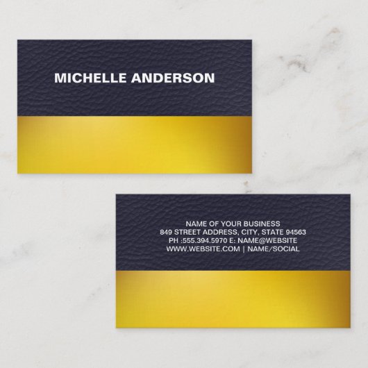 Goud en leder visitekaartje (Voorkant / Achterkant)
