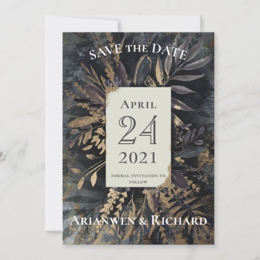 Goud en leisteen grijs Bespaar onze datum Kaart (Voorkant)