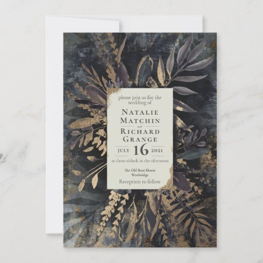 Goud en leisteen grijs bruiloft Uitnodiging (Voorkant)