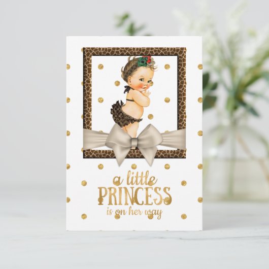 Goud en Leopard Print Meisjes Baby shower Kaart (Staand voorkant)