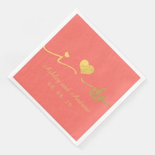 Goud en levend koraal doe ik | Bruiloft Servet (Hoek)