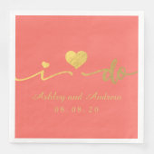 Goud en levend koraal doe ik | Bruiloft Servet (Voorkant)