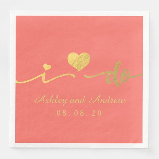 Goud en levend koraal doe ik | Bruiloft Servet (Voorkant)