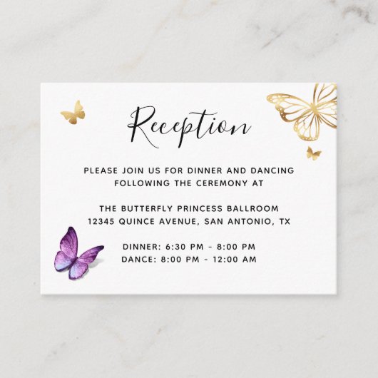 Goud en licht Paarse vlinder Details Informatiekaartje (Voorkant)