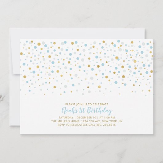 Goud en lichtblauw ballon Jongen 1e verjaardag Kaart (Achterkant)