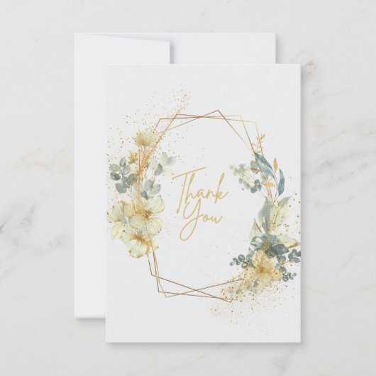 Goud en Lichtblauw Elegant Bruiloft Dank u Kaart (Voorkant)