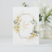 Goud en Lichtblauw Elegant Bruiloft Dank u Kaart (Staand voorkant)