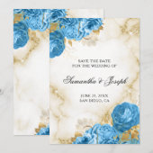 Goud en lichtblauw  Floral Border Save The Date (Voorkant / Achterkant)