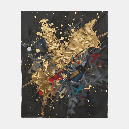 Goud en marine abstracte spetterende moderne luxe fleece deken (Voorkant)