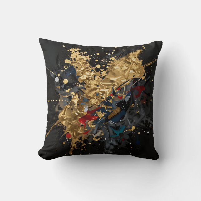 Goud en marine abstracte spetterende moderne luxe  kussen (Voorkant)