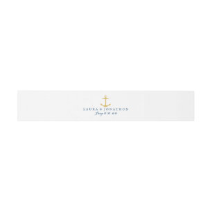 Goud en Marine Blauw Nautisch Anker   Bruiloft Uitnodigingen Wikkel