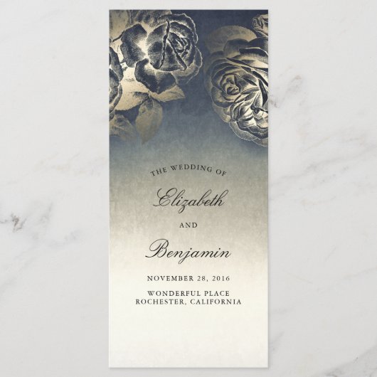Goud en marine blauw Vintage bruiloft programma's (Voorkant)
