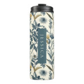 Goud en marine Botanisch Patroon Thermosbeker (Voorkant)