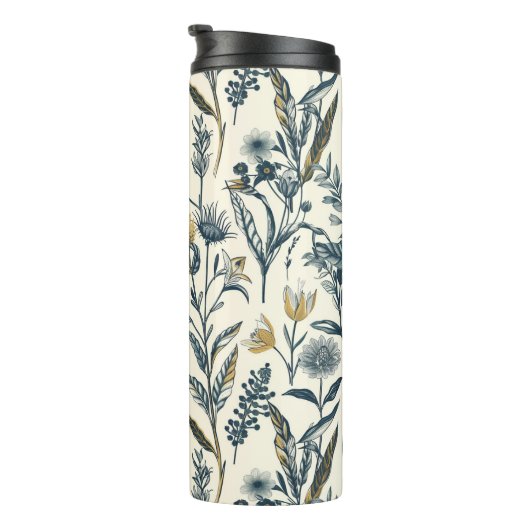 Goud en marine Botanisch Patroon Thermosbeker (Geroteerd rechts)