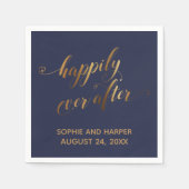 Goud en marine gelukkig ooit na Hearts Script Servet (Voorkant)