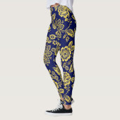 Goud en marine, gestileerde stencil bloem leggings (Links)
