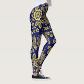 Goud en marine, gestileerde stencil bloem leggings (Rechts)