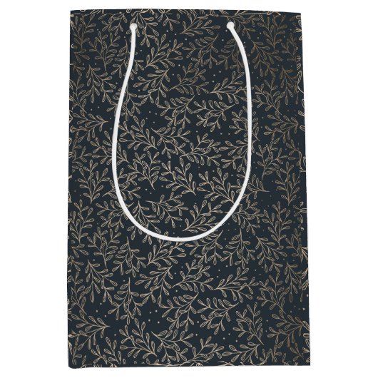 Goud en marine Holly Christmas Medium Cadeauzakje (Voorkant)