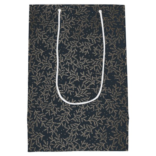 Goud en marine Holly Christmas Medium Cadeauzakje (Achterkant)