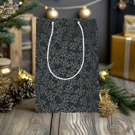 Goud en marine Holly Christmas Medium Cadeauzakje