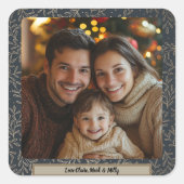 Goud en marine Holly Christmas Vierkante Sticker (Voorkant)