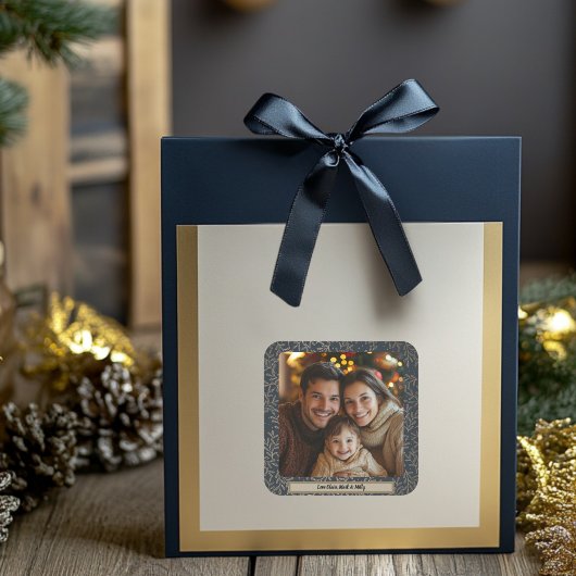 Goud en marine Holly Christmas Vierkante Sticker