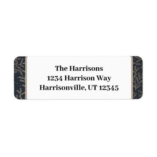Goud en Marine Holly Retour Adres Etiket (Voorkant)