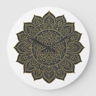 Goud en marine mandala grote klok