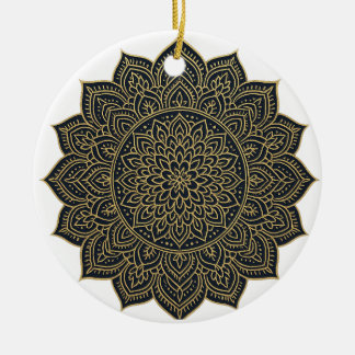 Goud en marine mandala keramisch ornament