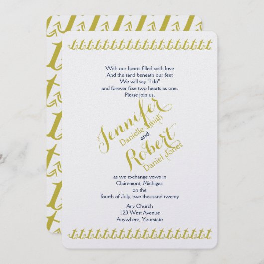 Goud en Marine Nautical Anker Beach Bruiloft Kaart (Voorkant / Achterkant)