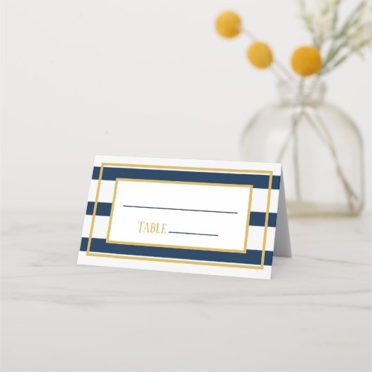Goud en Marine Nautische Strepen Trouwtafel Plaats Plaatskaartje (Voorkant)