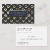 Goud en Marine Paw Print Patroon | Dog Walker Visitekaartje (Voorkant / Achterkant)