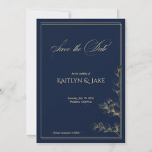 Goud en marine save-the-datekaart