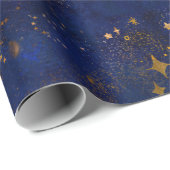 Goud en marine sterren cadeaupapier (Rol Hoek)